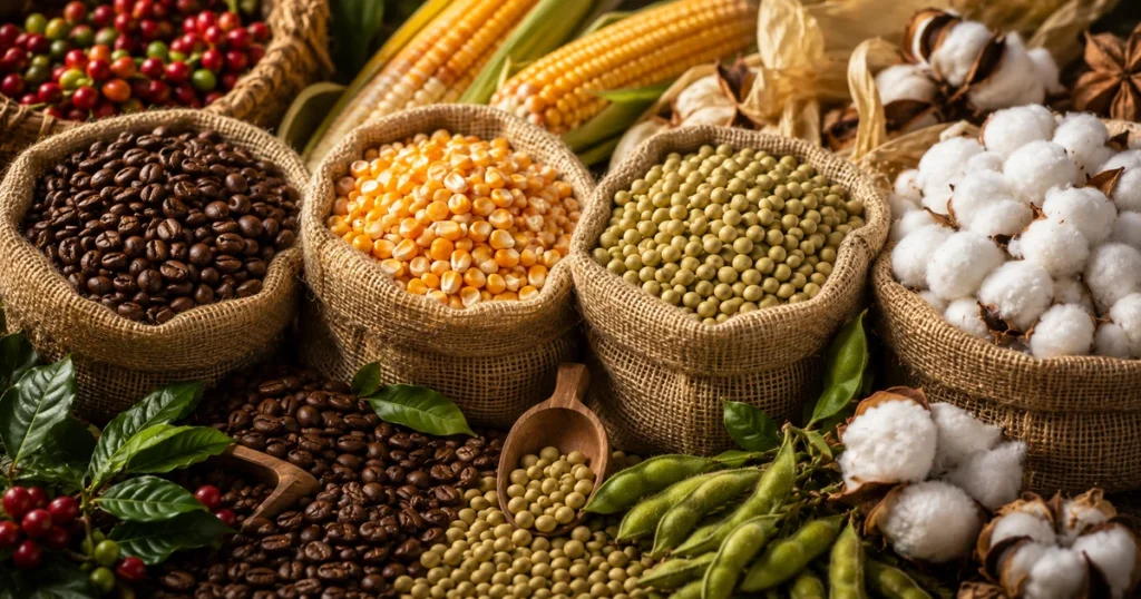 Agricultural commodities like wheat coffee cotton and corn in global trade