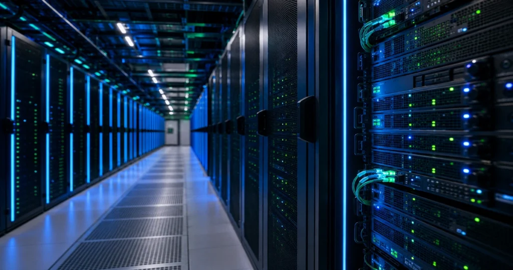 High-frequency trading server racks inside the data center defining modern nasdaq history.