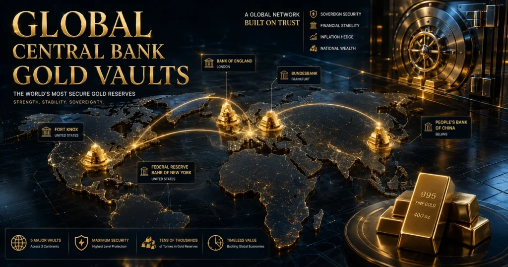 Gold reserve explained: why countries store billions in gold Structural diagram illustrating how central banks manage physical gold reserves alongside forex reserves