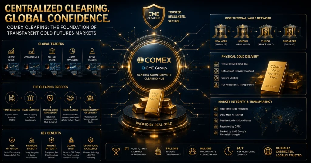 Diagram showing comex central exchange clearing structure for gold futures