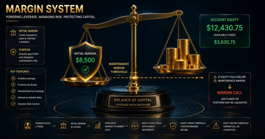 Infographic explaining initial margin versus maintenance margin in gold futures trading