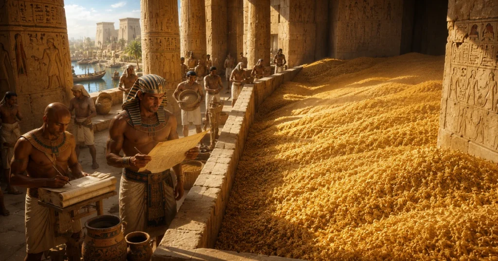 Ancient grain storage and early commodity trade systems
