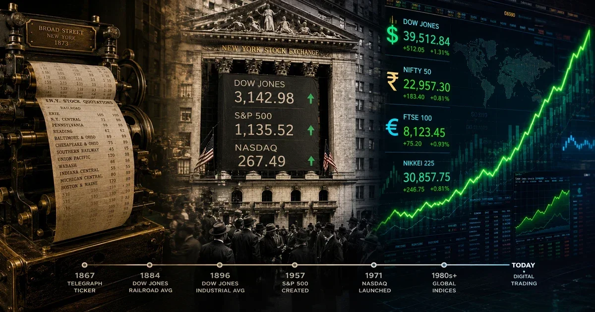 The complete history of stock market indices from early manual tracking to modern digital indexes