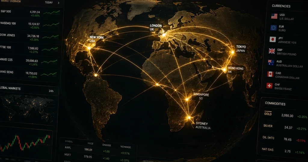 A professional 3d technical diagram mapping out global spot price discovery for gold across lbma and comex markets.