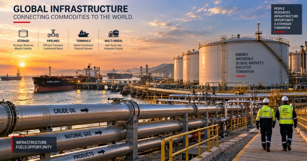 Hard commodities: the complete guide to extracted resources, energy markets, and industrial metals Institutional trading desk displaying electronic warehouse warrants and forward curves for hard commodities across multi-monitor terminals.