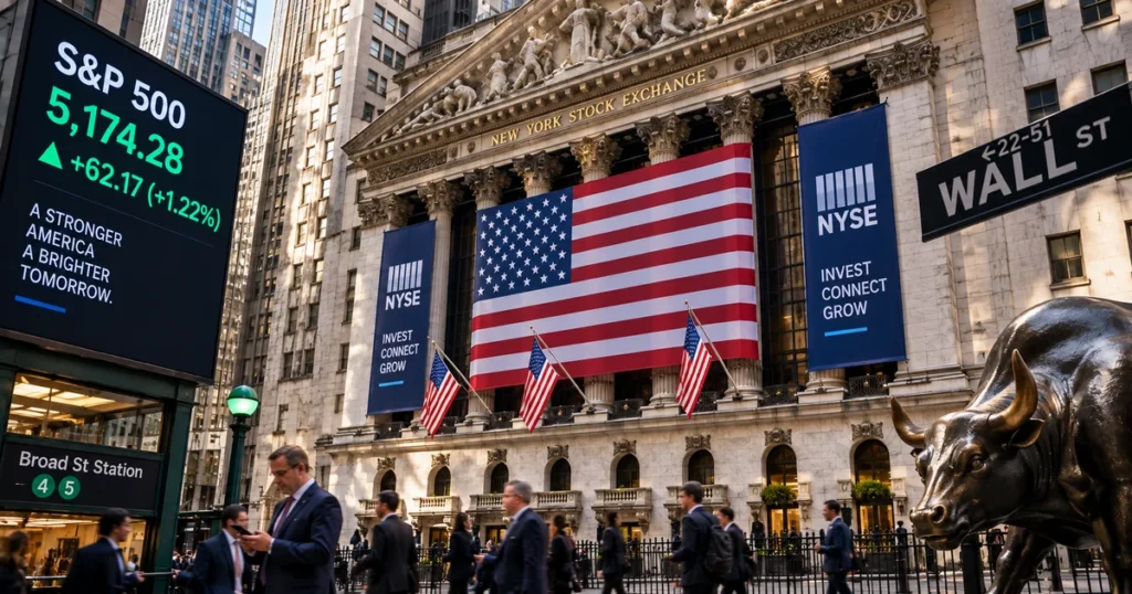 S&p 500 explained: how the index works, market-cap weighting & how companies qualify Historic new york stock exchange trading floor showing electronic quote displays showing the usa s&p 500 index, market makers at trading posts, and overhead monitors.